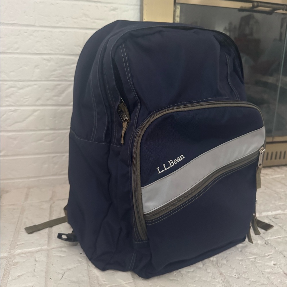 L.L. Bean Navy Backpack with Reflective Silver Stripe
